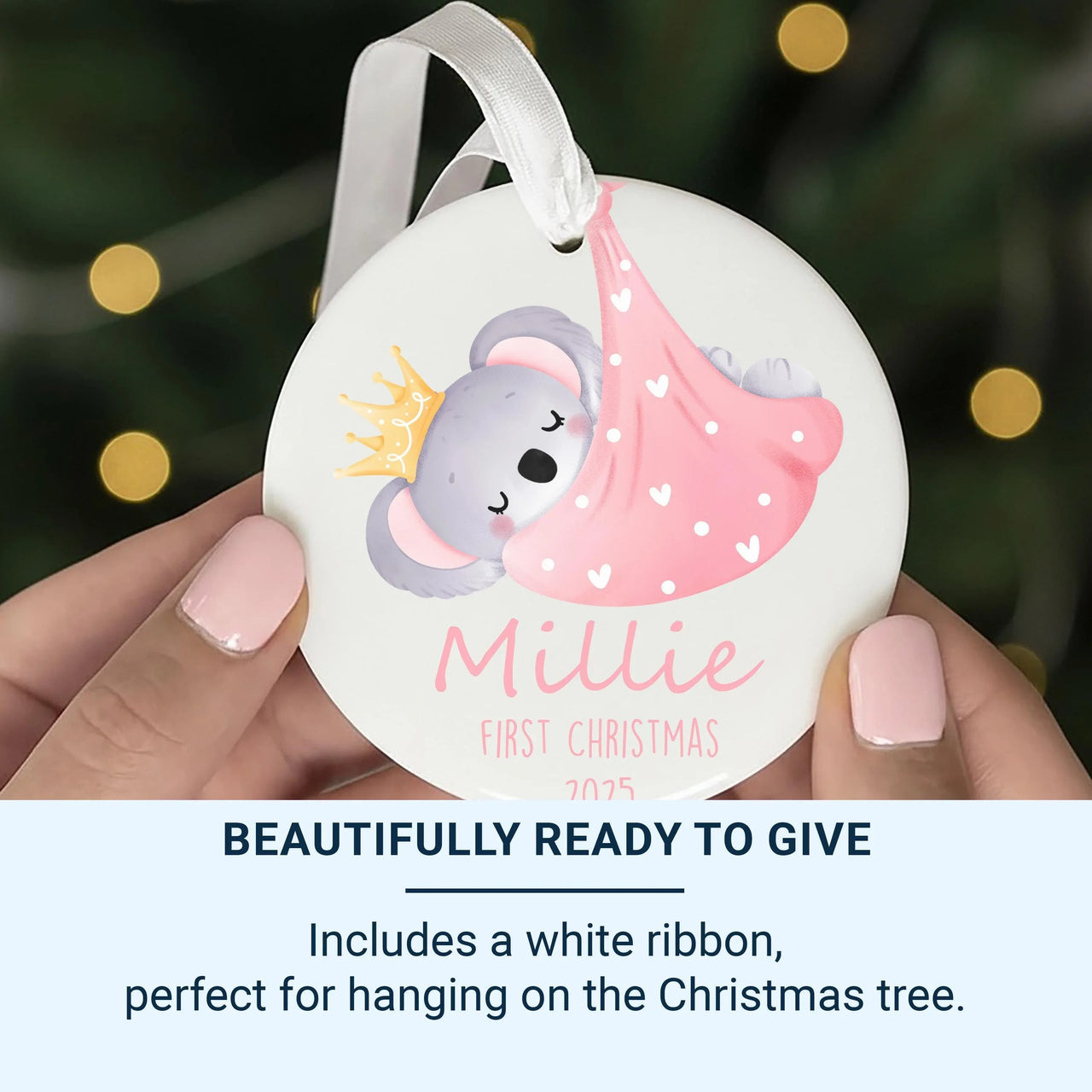 Sleeping Koala Baby Ornament - First Christmas Keepsake with Crown for Newborn Boys & Girls