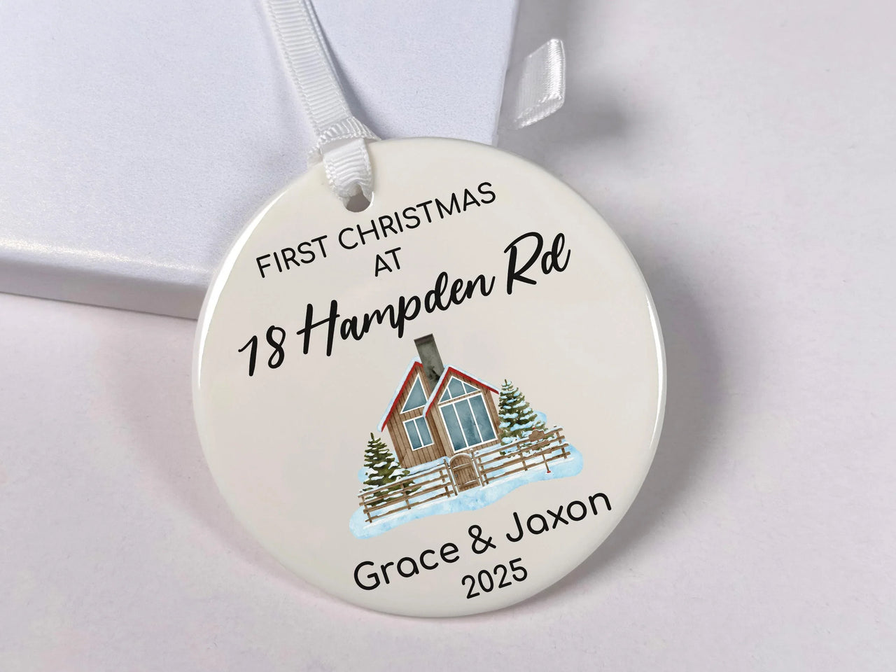 New Home Christmas Ornament - Painted House Keepsake with Address & Names 2025