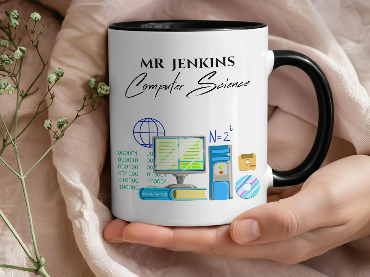 Personalised Teacher Mug - Computer Science Mug with Surname & Tech Icons - IT Teacher Gift