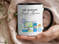 Personalised Teacher Mug - Computer Science Mug with Surname & Tech Icons - IT Teacher Gift