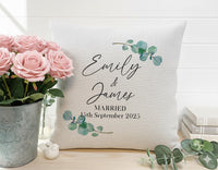 Personalised Just Married Wedding Cushion, Anniversary Gift for Couple, Newlywed Present from Family or Friend, Linen Pillow Case