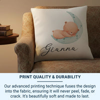 Personalised Baby Cushion - Sleeping Bear on Moon with Name