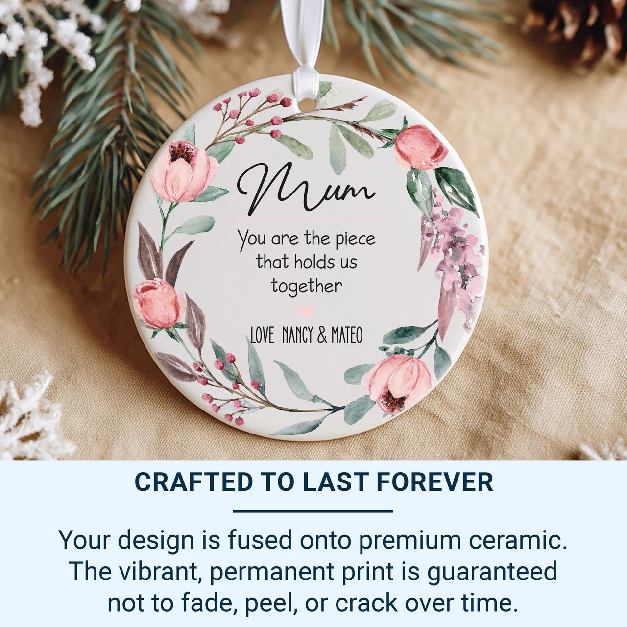 Mum Floral Ornament - Family Tribute Keepsake with Heartfelt Message & Names