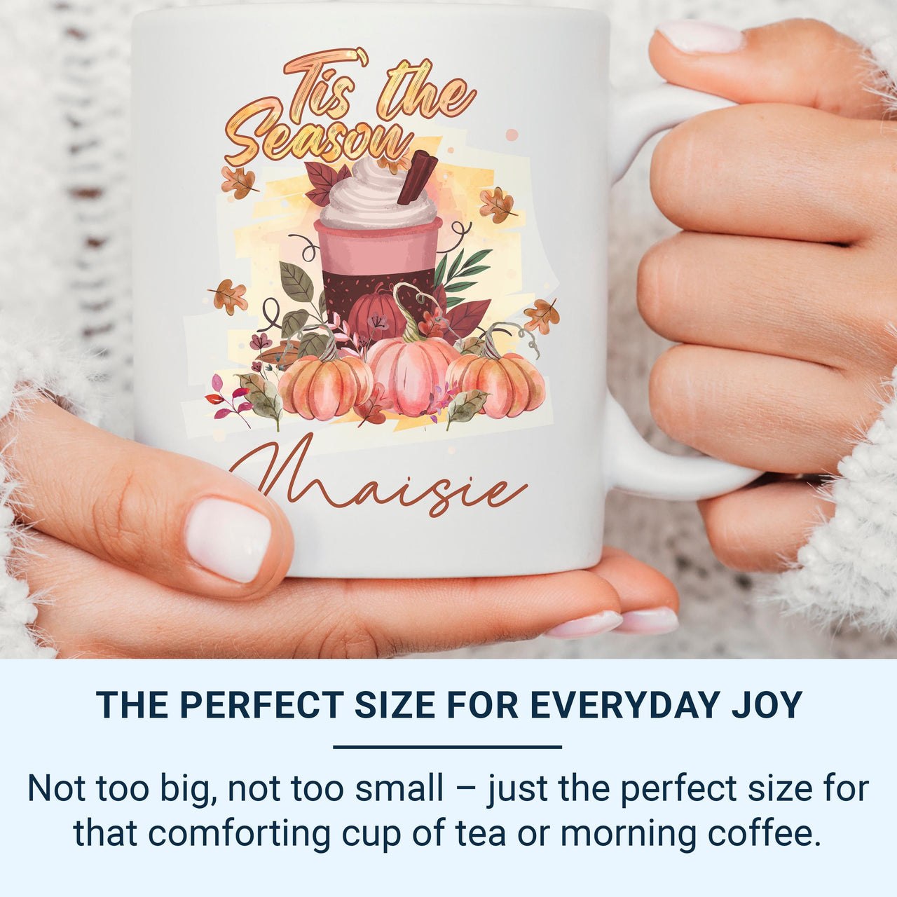 Tis the Season Personalised Pumpkin_Spice Mug – Name with Autumn Drink, Pumpkins & Leaves – Cosy Fall Gift