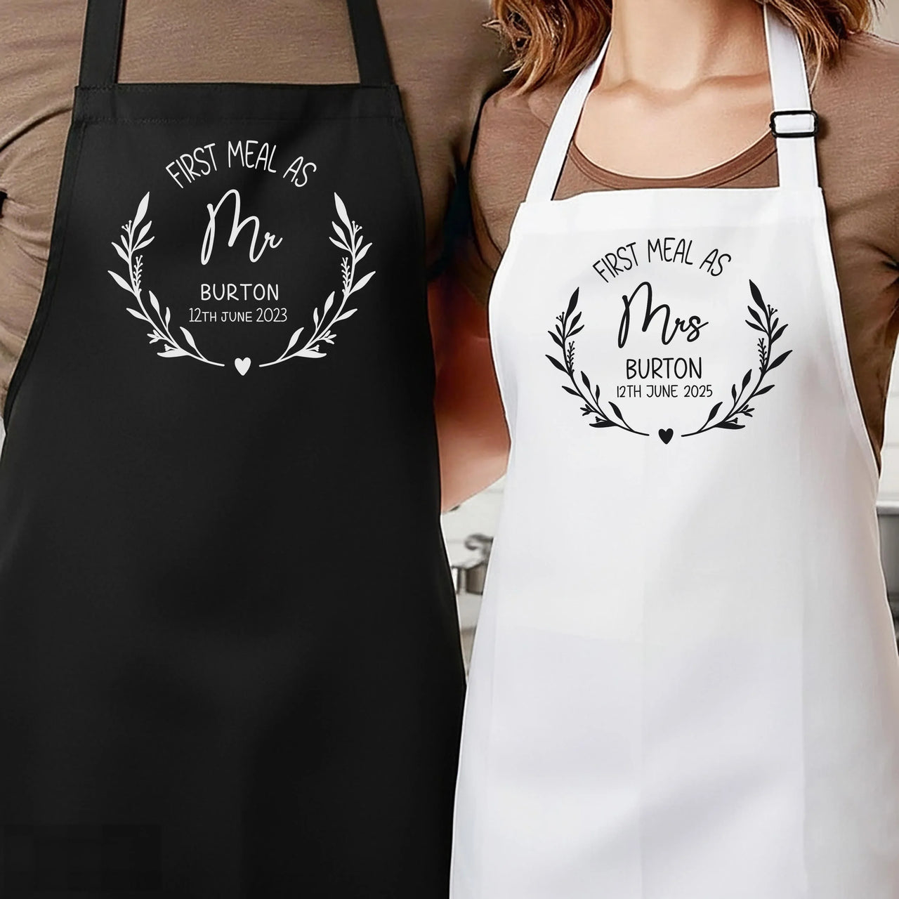 Personalised Wedding Apron – Custom Bride and Groom Gift with Adjustable Neck Strap