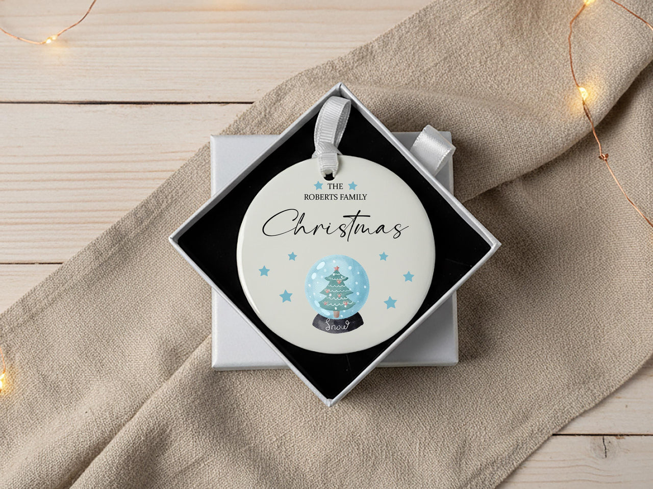 Family Tree Ornament - Blue Watercolour Keepsake with Surname & Year for Christmas
