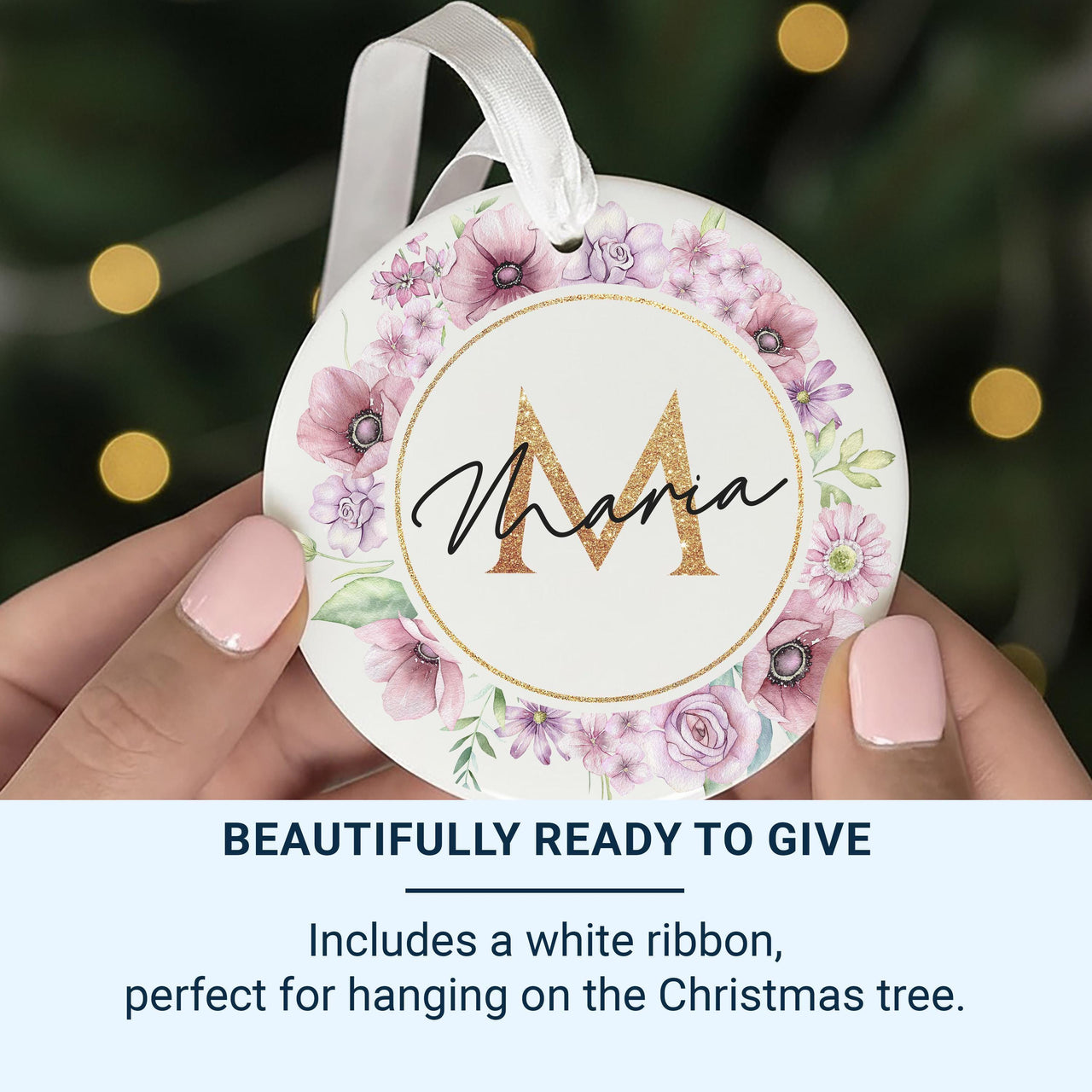Floral Monogram Ornament - Elegant Name Keepsake with Initial for Family Tree