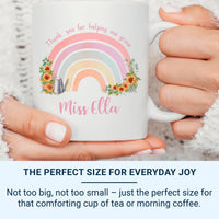 Thank You Teacher Mug – Personalised Rainbow & Sunflower Gift With Name