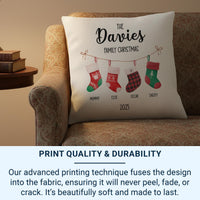 Personalised Family Christmas Stockings Cushion - Festive Keepsake with Names & Year