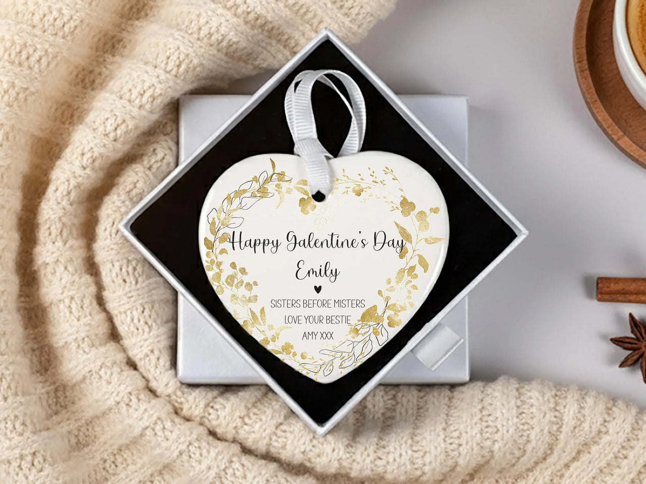 Galentine Day Heart Ornament - Floral Bestie Keepsake with Names & Message