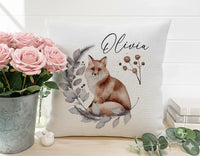 Personalised Fox Cushion – Watercolour Woodland Cushion with Name | Kids Nursery Pillow