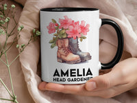 Head Gardener Personalised Mug – Name and Blooming Boots Design for Garden Lovers – Green_Thumb Thank_You and Allotment Tea