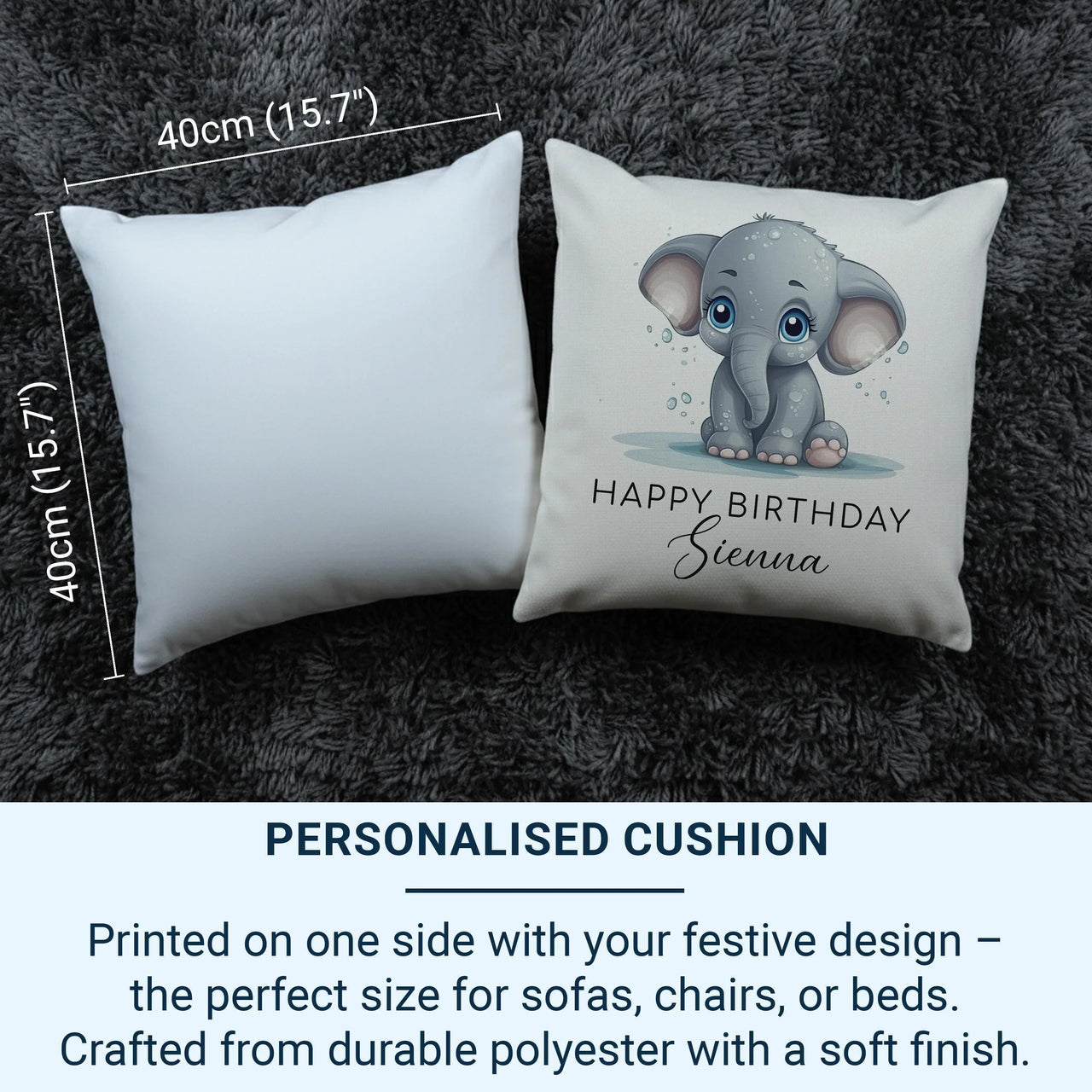Personalised Elephant Cushion – Durable Printed Cushion With Custom Name Pillow