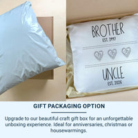 Personalised Brother and Uncle Cushion with Dates - Modern Family Name Keepsake with Heart Icons