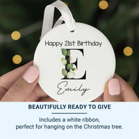 21st Birthday Ornament - Leafy Monogram Keepsake with Name for Milestone