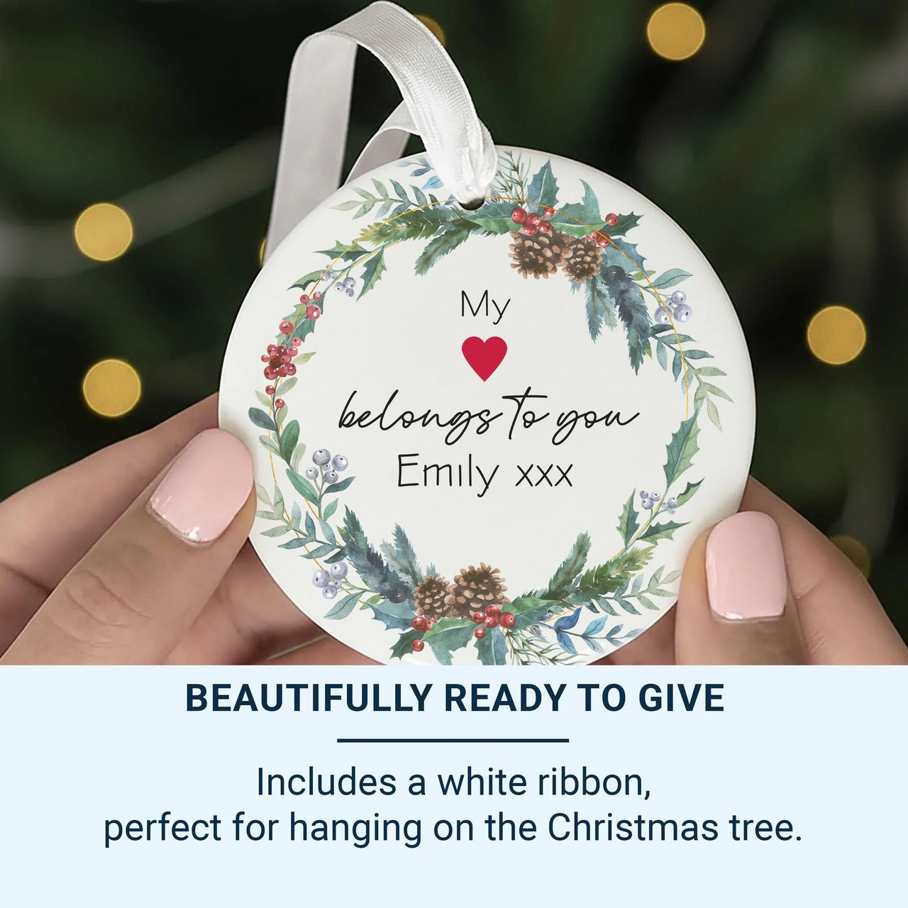 Floral Heart Ornament - Romantic Keepsake with Custom Love Message for Anniversaries & Valentine's