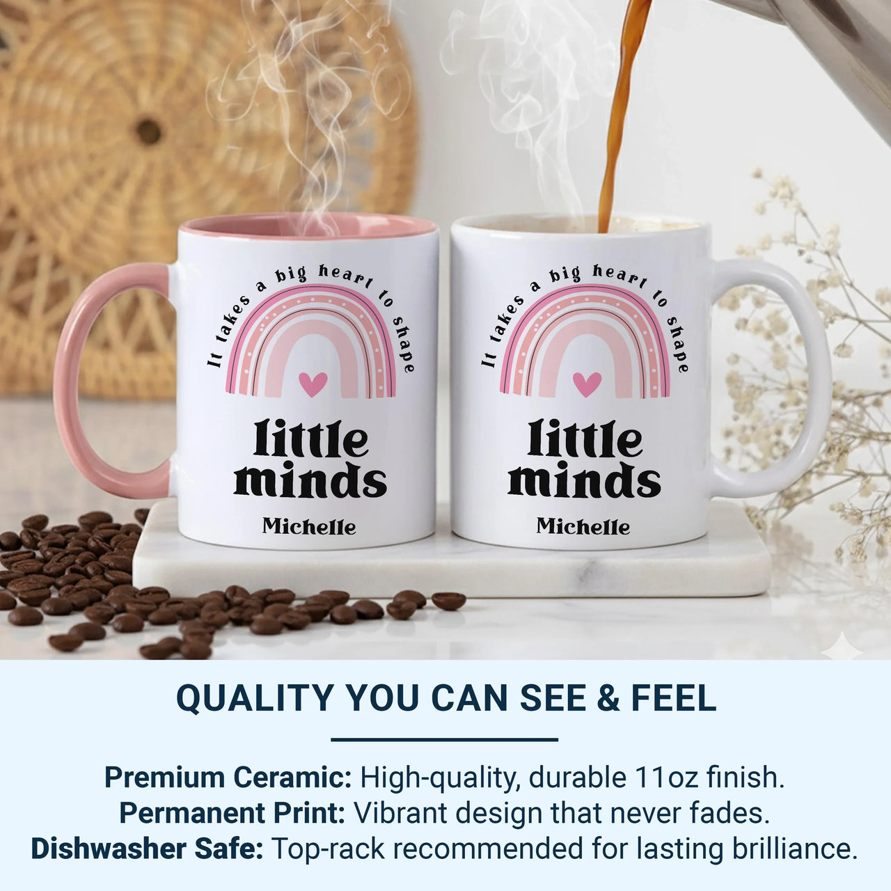 Personalised Teacher Mug - Big Heart Little Minds | Rainbow Heart Design Gift