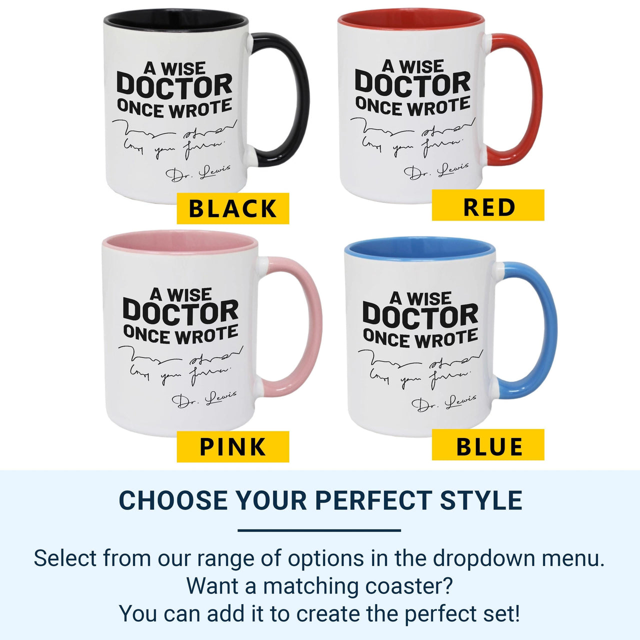 Wise Doctor Quote Mug - Personalised Surname Medical Gift - Inspirational Doctor Appreciation Keepsake