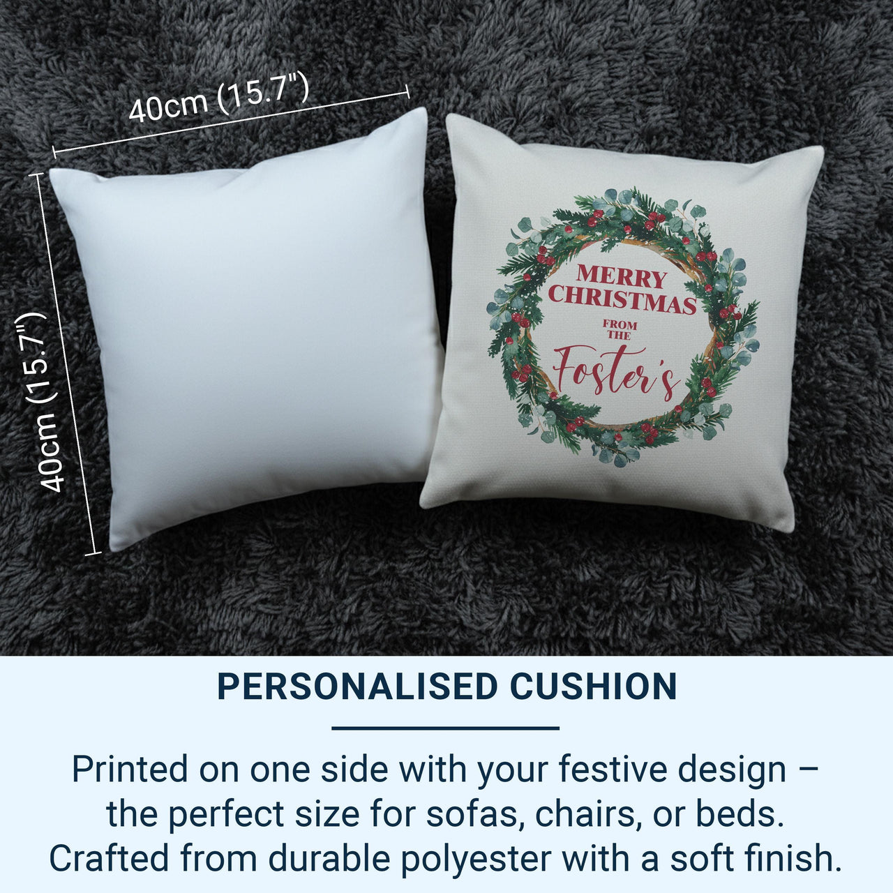 Personalised Family Christmas Cushion - Festive Wreath Keepsake with Your Family Name