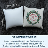 Personalised Family Christmas Cushion - Festive Wreath Keepsake with Your Family Name