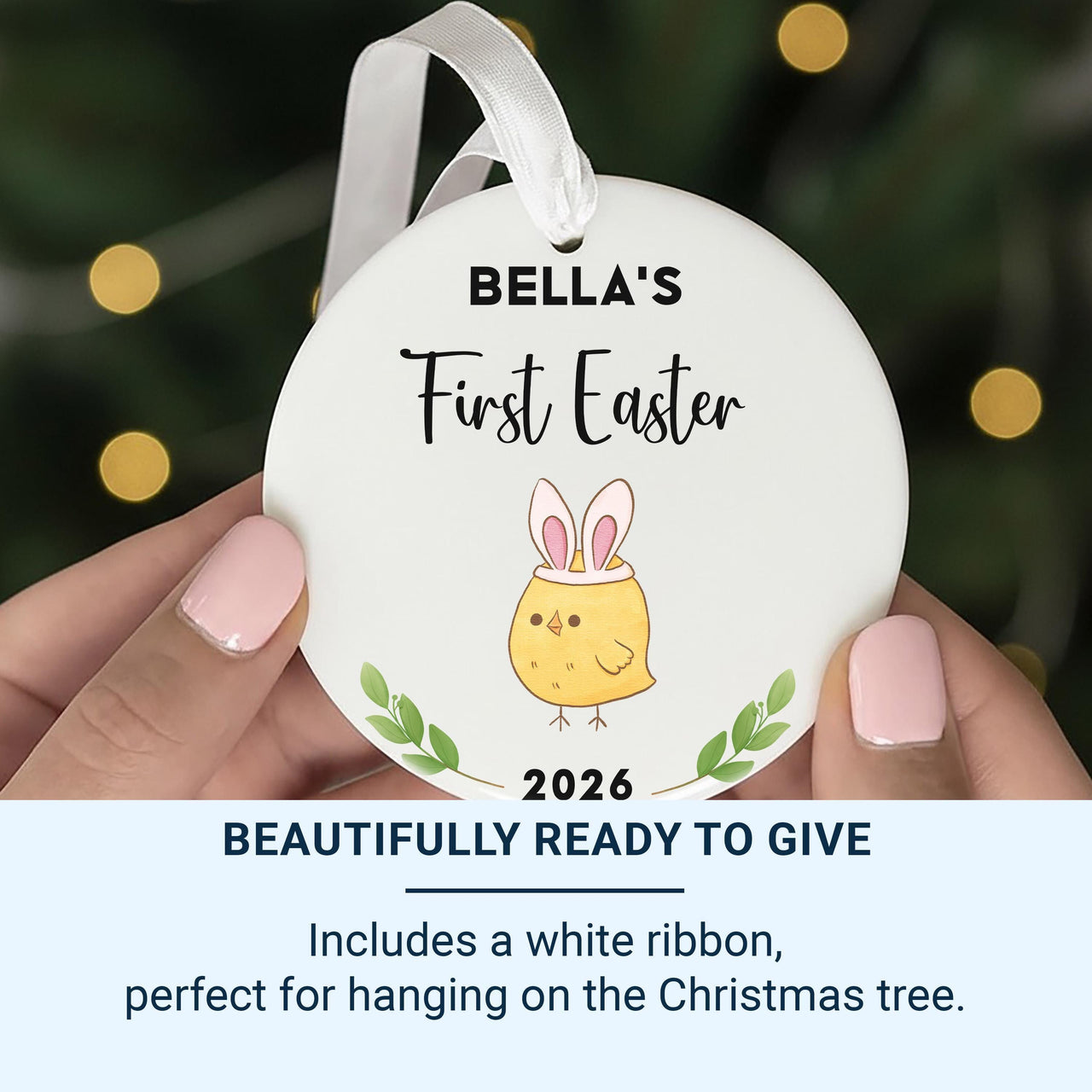 Baby First Easter Ornament 2026 - Chick with Bunny Ears Keepsake & Name