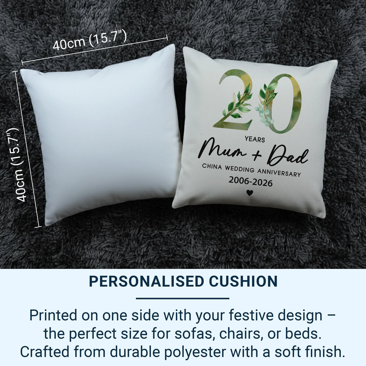 20th Anniversary Cushion – Personalised Anniversary Gift | Floral Marriage Keepsake