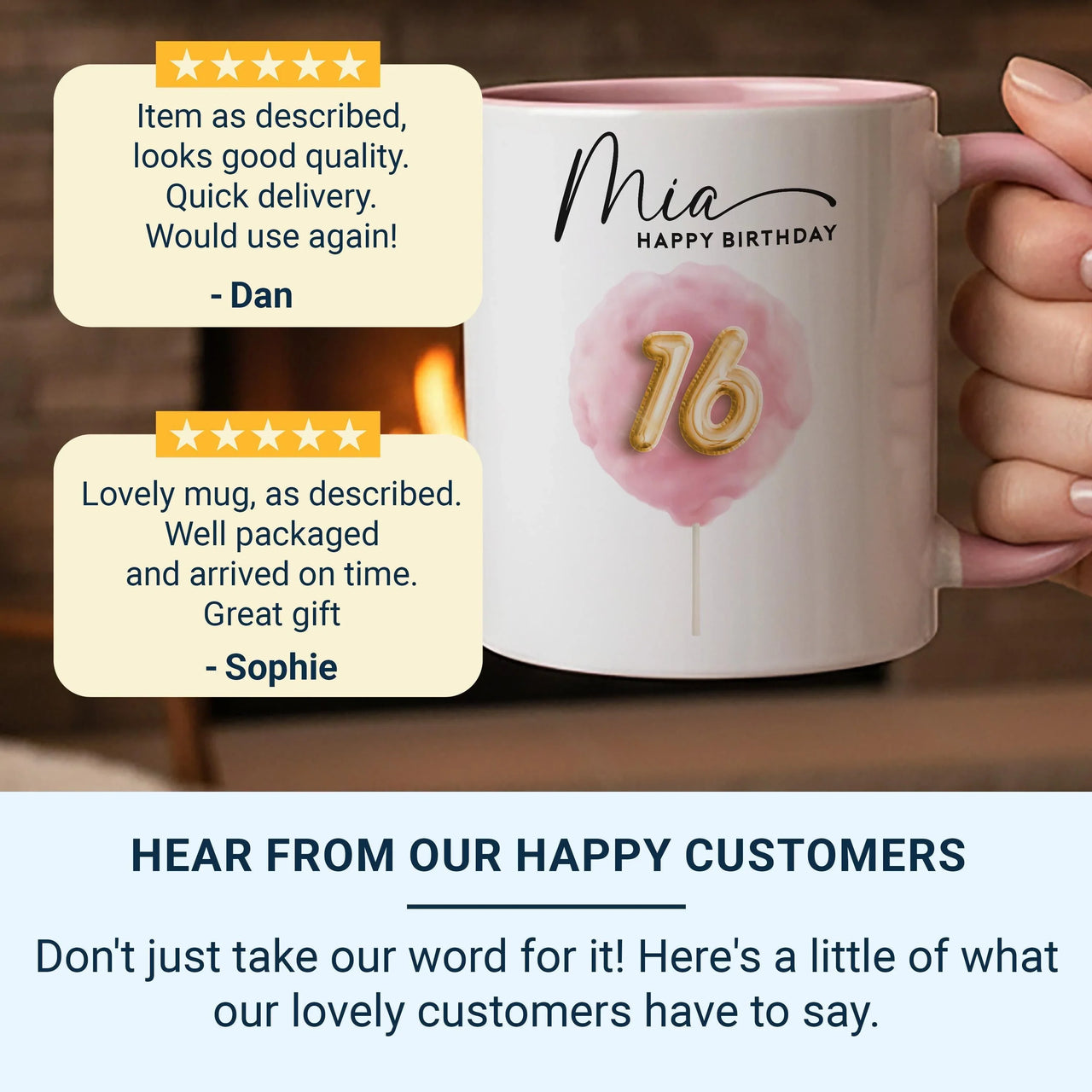 16th Birthday Mug – Personalised Cotton Candy Ceramic Cup with Balloon 16 Keepsake
