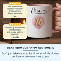16th Birthday Mug – Personalised Cotton Candy Ceramic Cup with Balloon 16 Keepsake