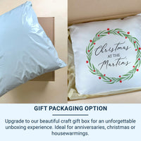 Personalised Family Christmas Cushion - Festive Wreath Design with Family Name