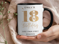 18th Birthday Mug – Personalised Gold Star Design With Name, Date & Message