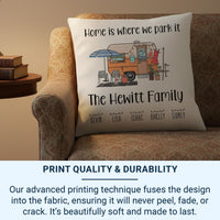Personalised Campervan Cushion - Fun Family Adventure Keepsake with Names for Van Life Lovers