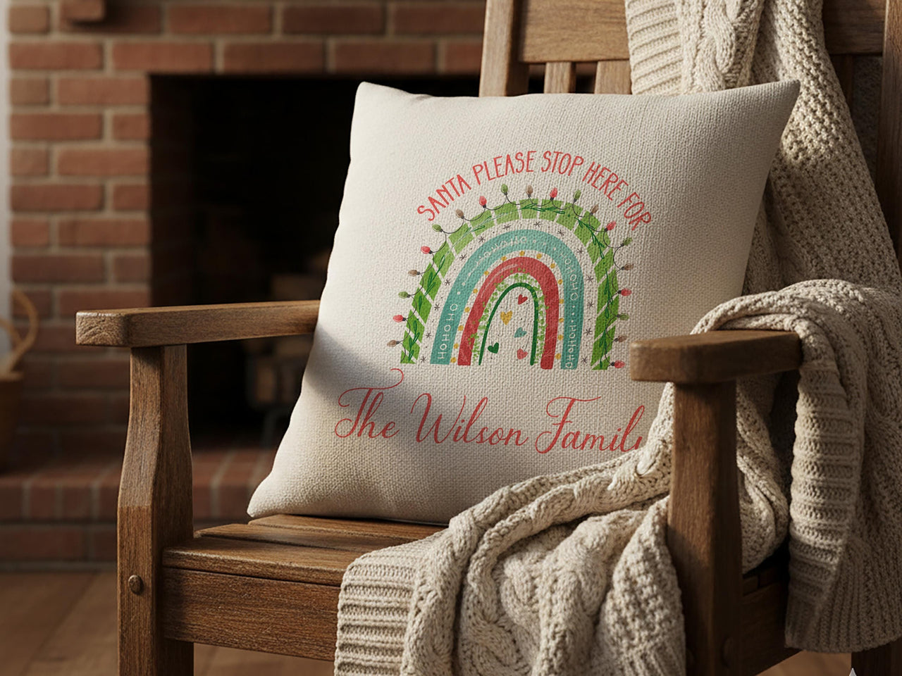 Personalised Rainbow Christmas Cushion - Cheerful Holiday Keepsake with Family Name