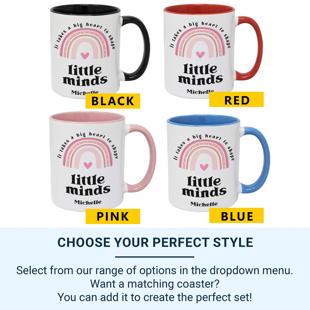 Personalised Teacher Mug - Big Heart Little Minds | Rainbow Heart Design Gift