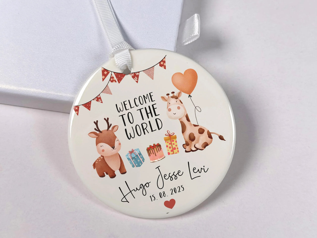 Welcome Baby Ornament - Newborn Keepsake with Giraffe for Nursery & Christening