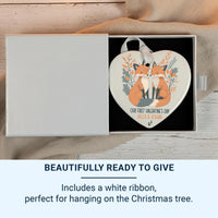 Valentine Foxes Heart Ornament - First Valentine Keepsake with Leafy Frame & Names