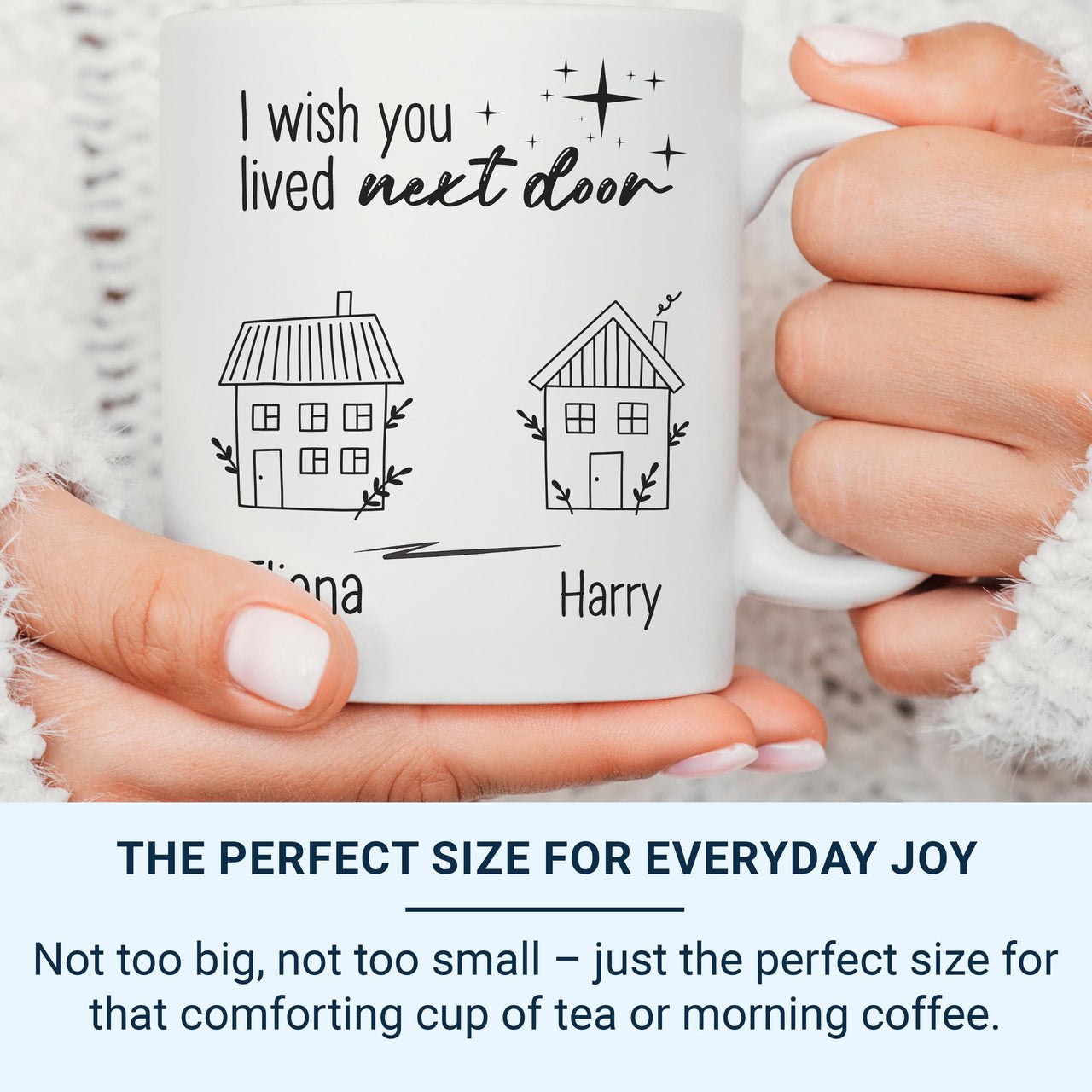I Wish You Lived Next Door Mug – Personalised Names and Houses – Long_Distance Friendship or Couple Gift and Moving Away Keepsake
