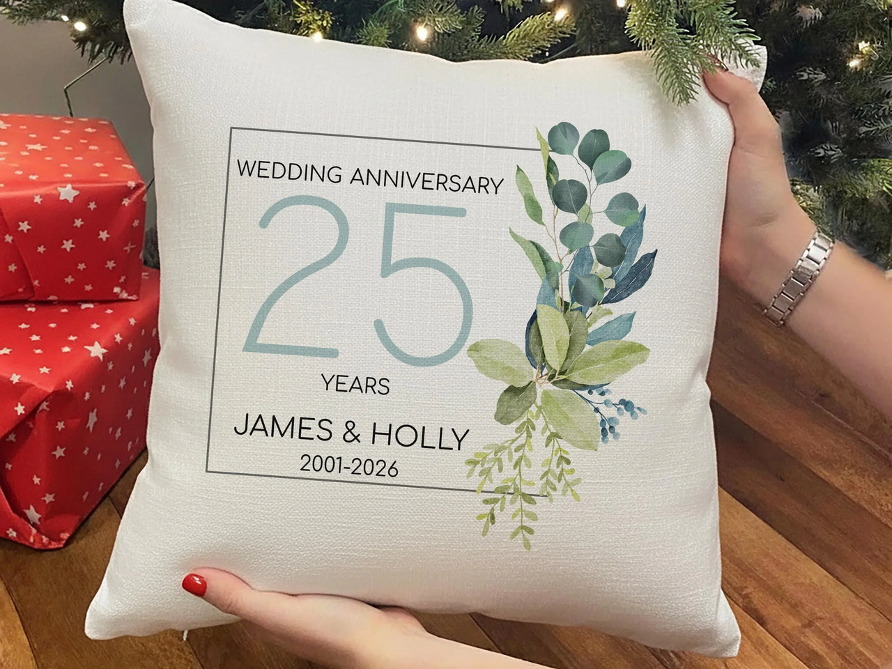 Personalised 25th Anniversary Cushion - Silver Milestone Keepsake with Names & Dates