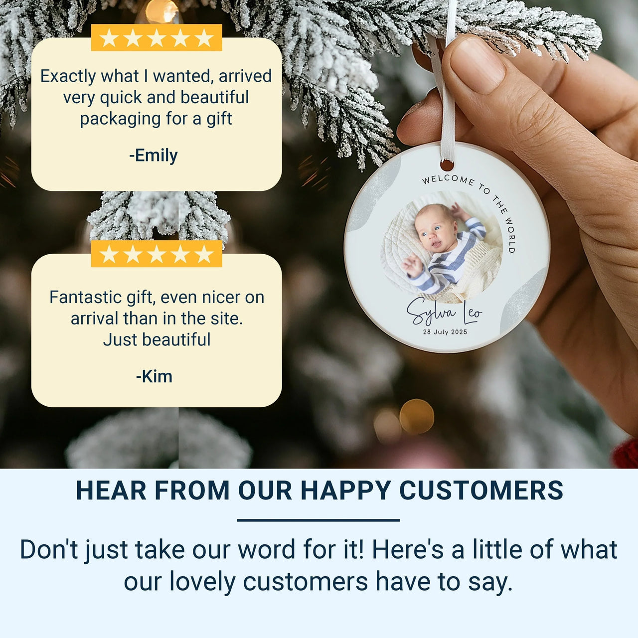 Baby Photo Ornament - Welcome to World Keepsake with Picture & Birth Details