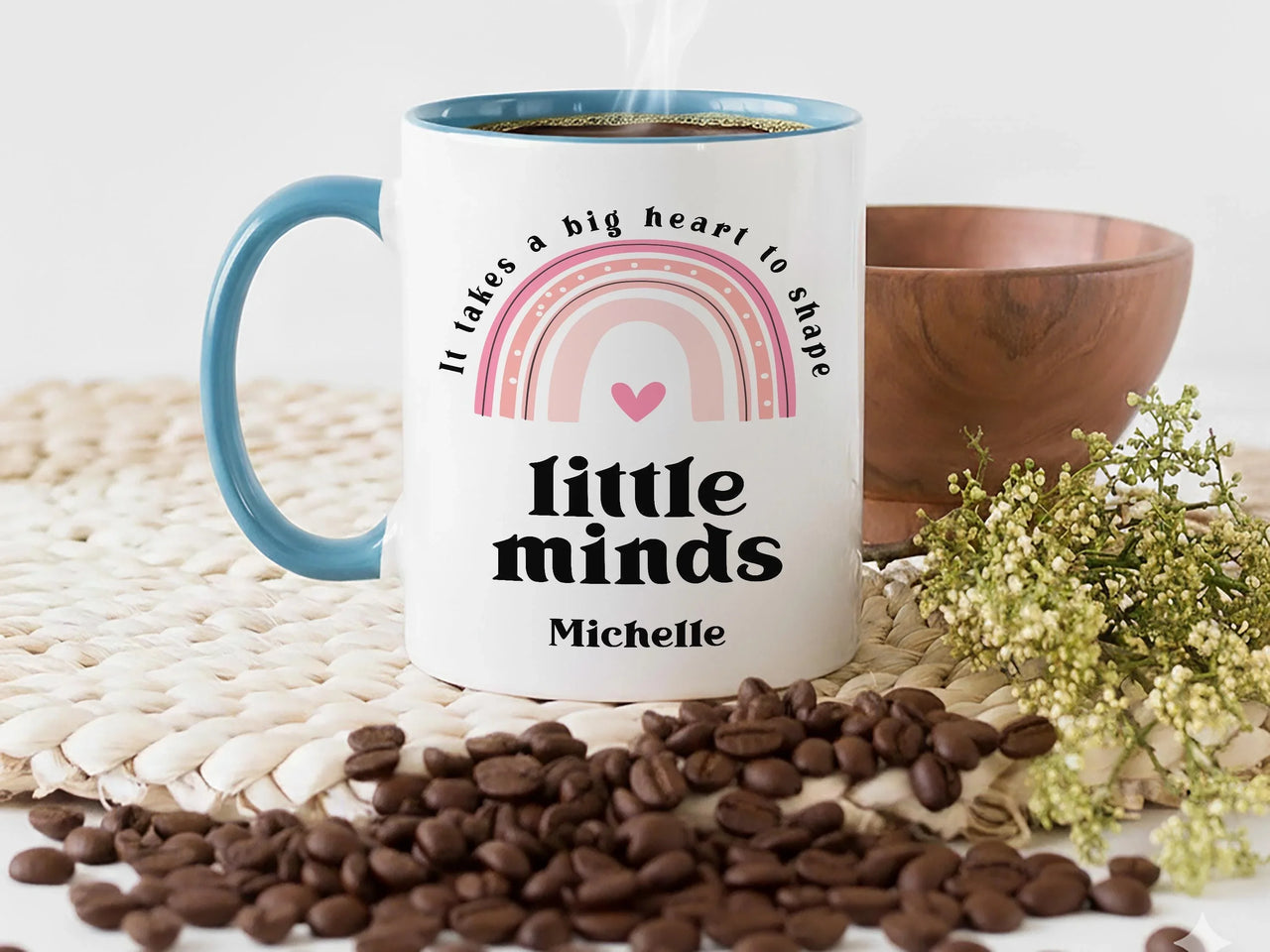 Personalised Teacher Mug - Big Heart Little Minds | Rainbow Heart Design Gift