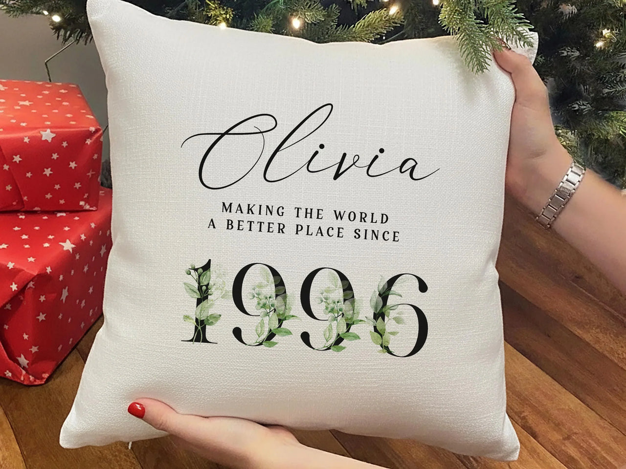 Personalised Birthday Cushion - Name & Year 1996 Elegant Milestone Gift