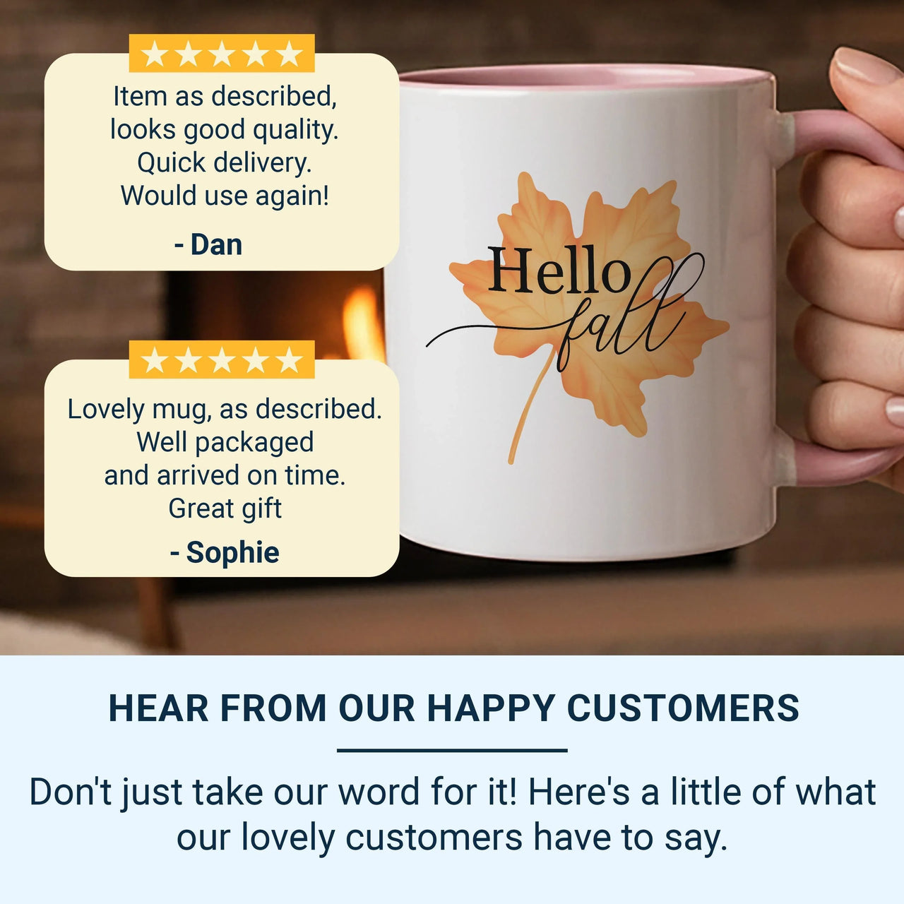 Hello Fall Mug – Autumn Coffee Mug with Orange Maple Leaf & Elegant Script