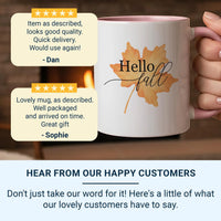Hello Fall Mug – Autumn Coffee Mug with Orange Maple Leaf & Elegant Script