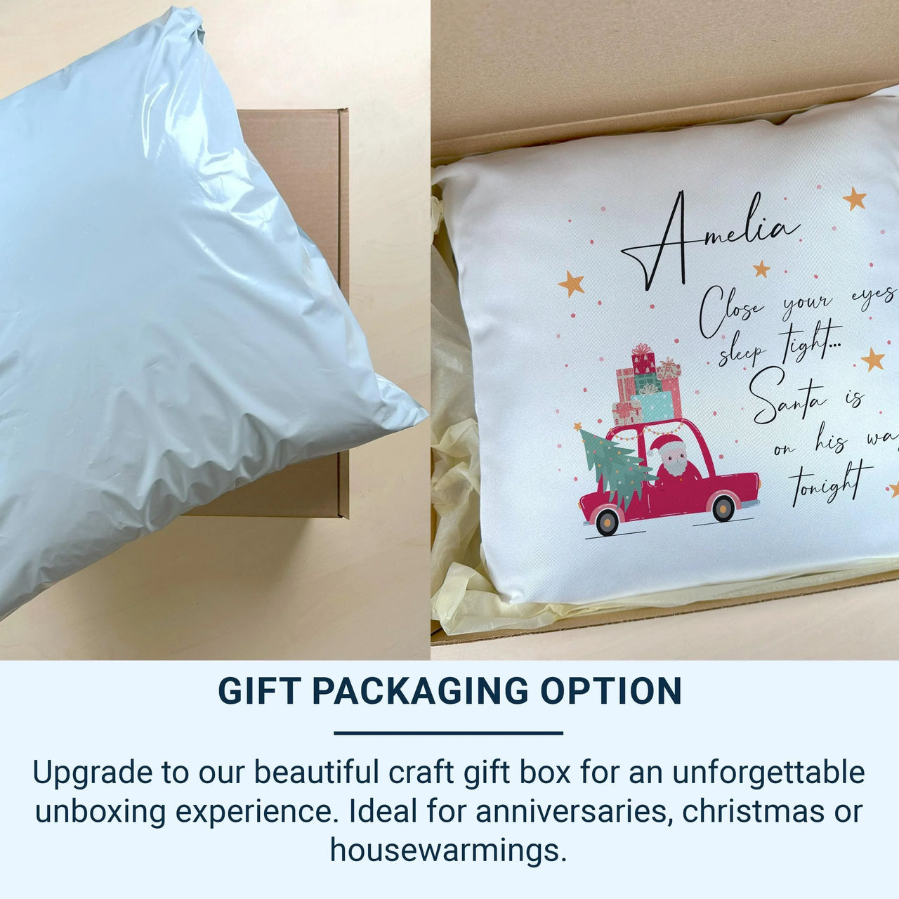 Personalised Santa Cushion – Custom Name Christmas Car Cushion | Plush Holiday Pillow