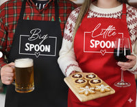 Couples Aprons Set – Matching Big Spoon Little Spoon Kitchen Aprons With Adjustable Neck Strap