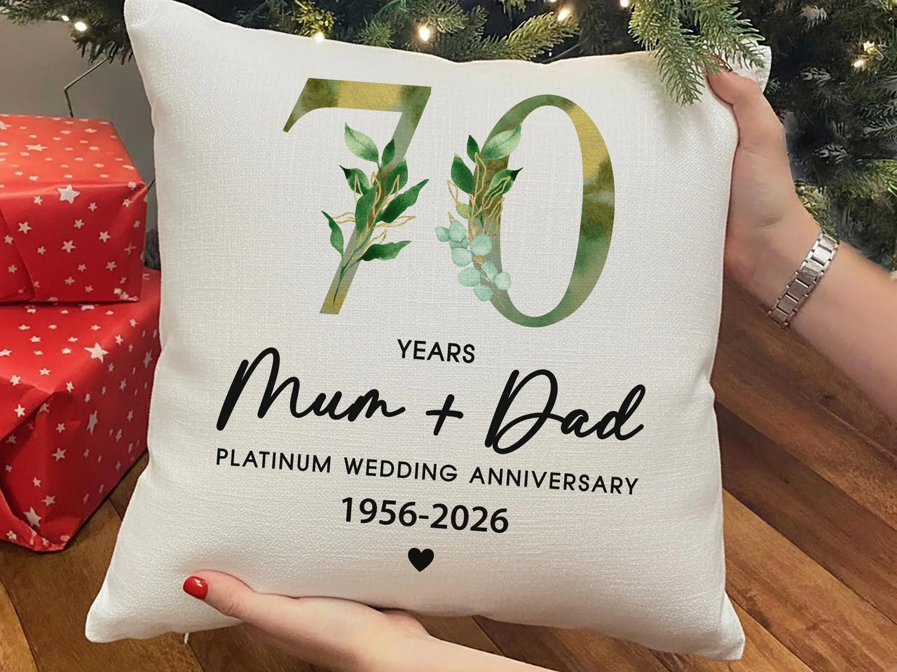 70th Anniversary Cushion - Personalised Sofa Cushion With Custom Names & Dates