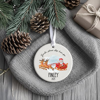 Personalised Santa Stop Here Christmas Ceramic Ornament, First Family Christmas Round Decoration, Xmas Keepsake, Gift for Kids, Home Bauble