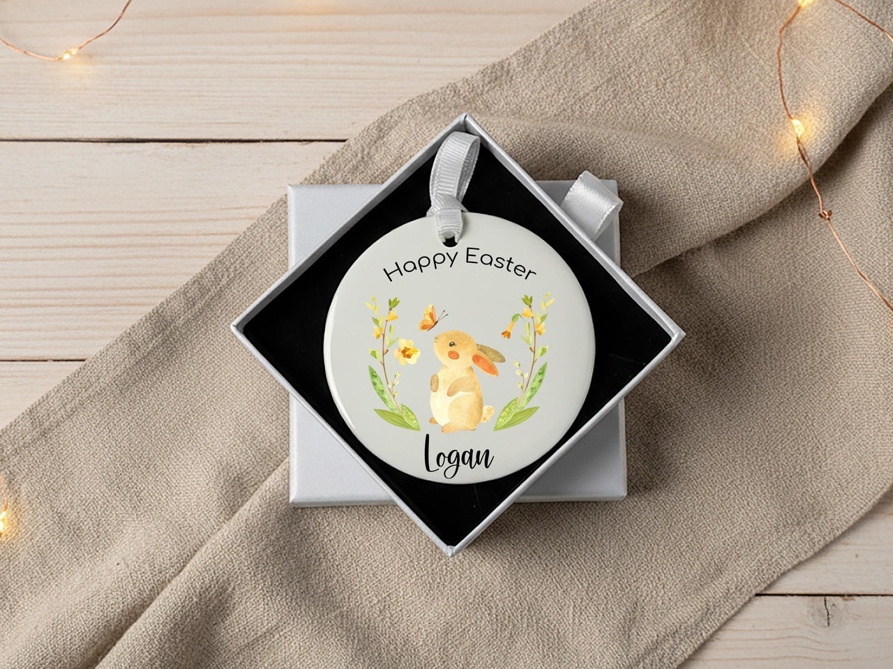 Bunny Easter Ornament 2025 - Flower & Butterfly Keepsake with Name for Kids