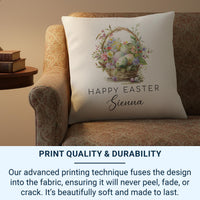 Personalised Easter Egg Basket Cushion with Name - Joyful Seasonal Decor for Family Homes