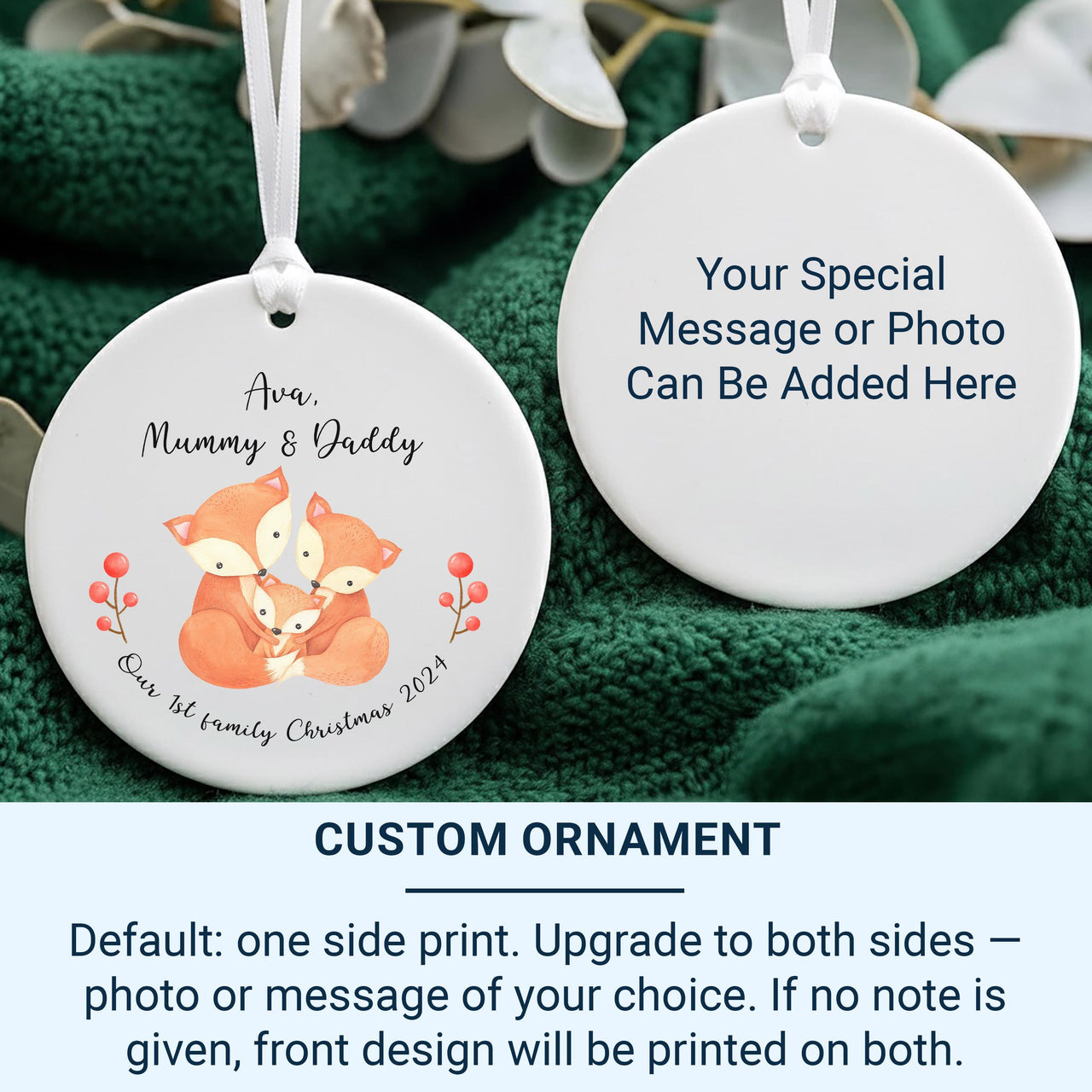Personalised 1st Family Christmas Ornament - Adorable Trio Foxes Design - Xmas Keepsake - Christmas Eve Box Filler - Holiday Gift for Family