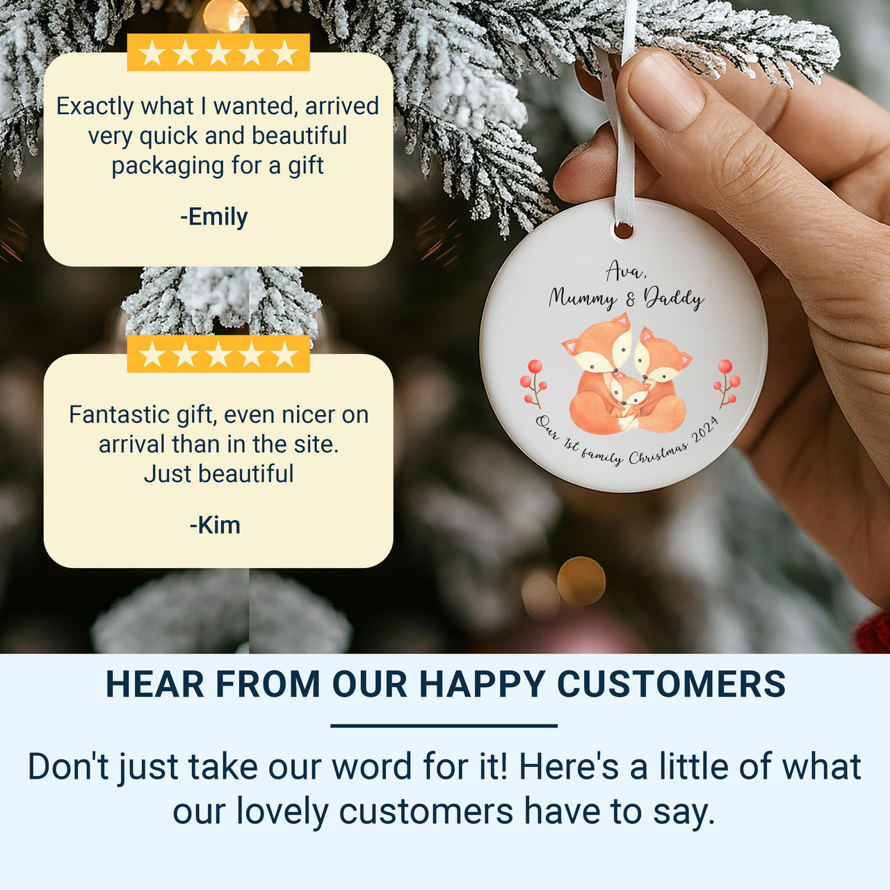 Personalised 1st Family Christmas Ornament - Adorable Trio Foxes Design - Xmas Keepsake - Christmas Eve Box Filler - Holiday Gift for Family
